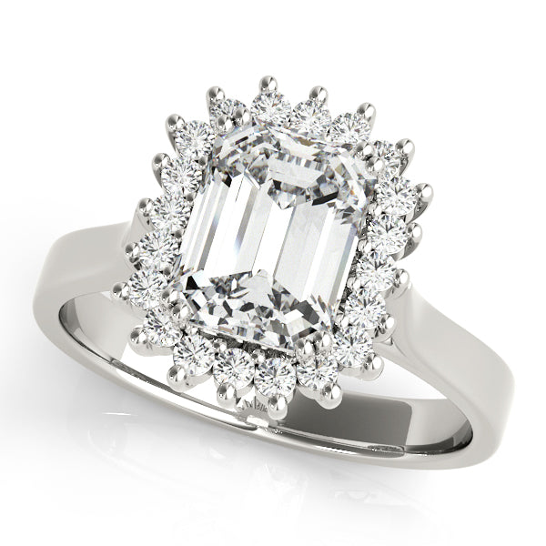 LUMEO Emerald Halo Diamond Engagement Ring Front View in Platinum 