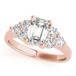 LUMEO Emerald Three Stone Diamond Engagement Ring Front View in 18k Solid Rose Gold 