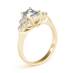 LUMEO Emerald Three Stone Diamond Engagement Ring Angle View in 18k Solid Yellow Gold 