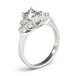 LUMEO Emerald Three Stone Diamond Engagement Ring Angle View in Platinum 