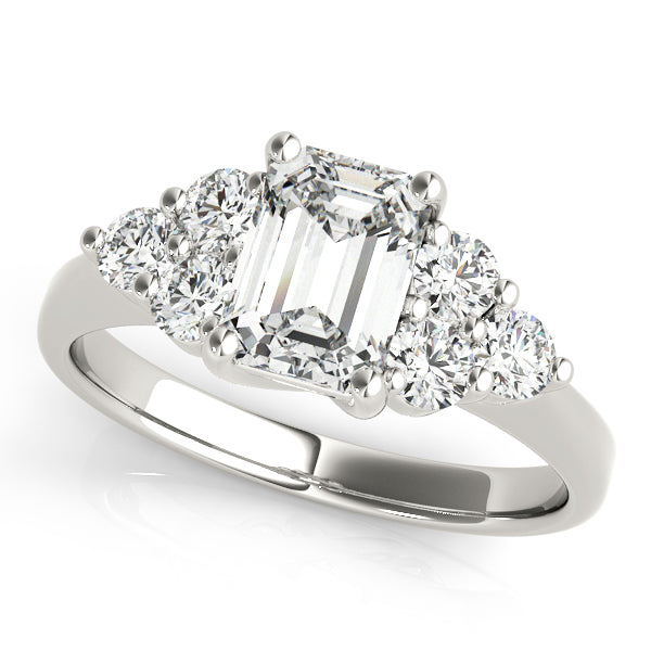 LUMEO Emerald Three Stone Diamond Engagement Ring Front View in Platinum 