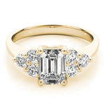 LUMEO Emerald Three Stone Diamond Engagement Ring Set in 18k Solid Yellow Gold 