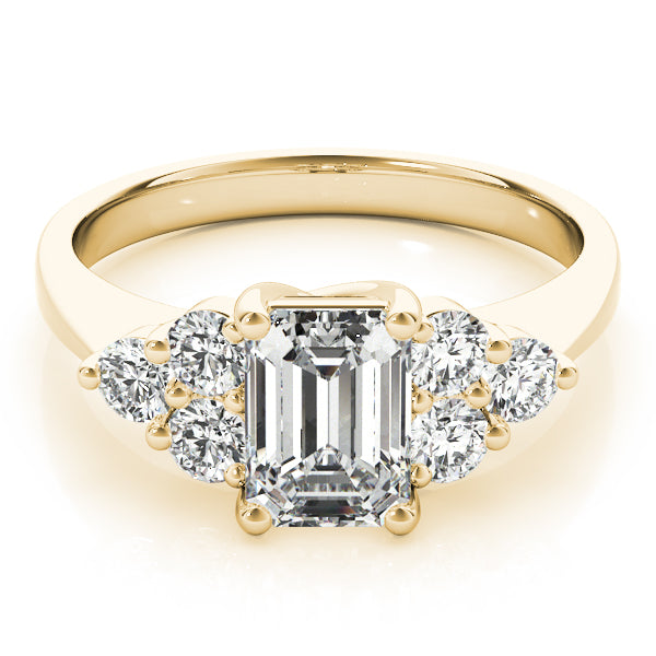 LUMEO Emerald Three Stone Diamond Engagement Ring Set in 18k Solid Yellow Gold 