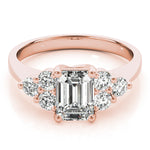 LUMEO Emerald Three Stone Diamond Engagement Ring Set in 18k Solid Rose Gold 