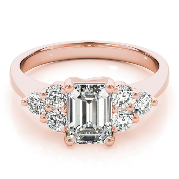 LUMEO Emerald Three Stone Diamond Engagement Ring Set in 18k Solid Rose Gold 