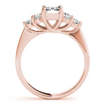 LUMEO Emerald Three Stone Diamond Engagement Ring Side View in 18k Solid Rose Gold 