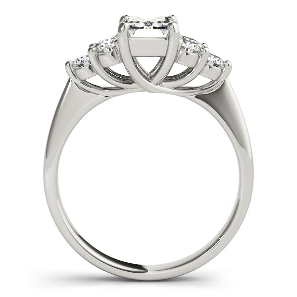 LUMEO Emerald Three Stone Diamond Engagement Ring Side View in Platinum 