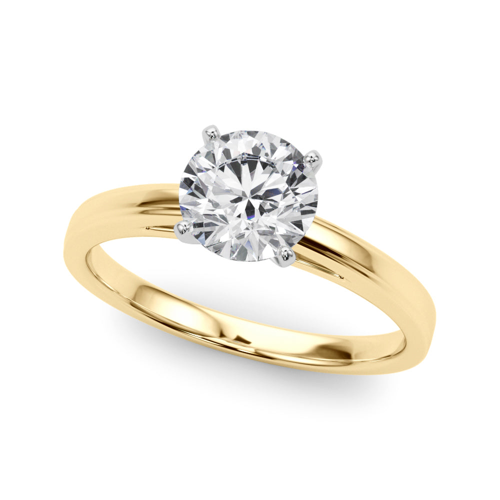 LUMEO Round Solitaire Diamond Engagement Ring Front View in 18k Solid Yellow Gold 
