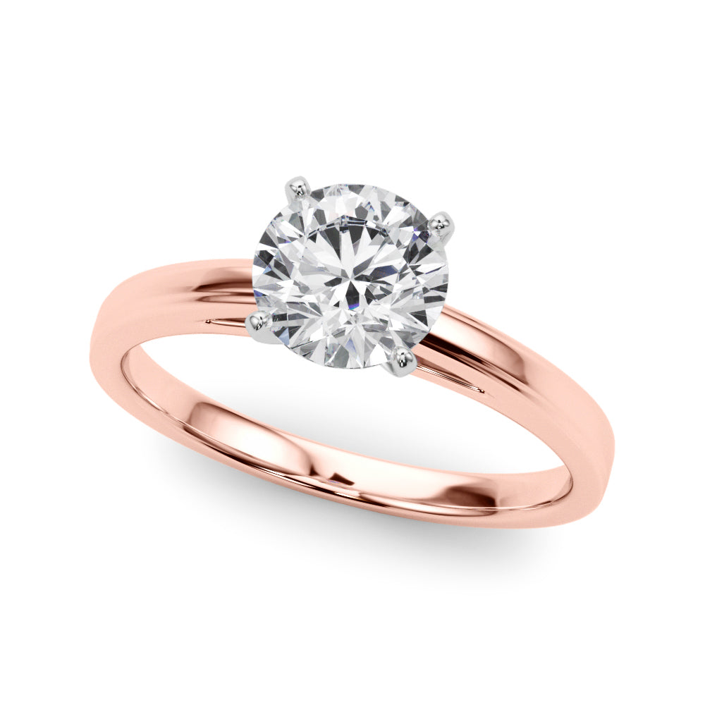 LUMEO Round Solitaire Diamond Engagement Ring Front View in 18k Solid Rose Gold 
