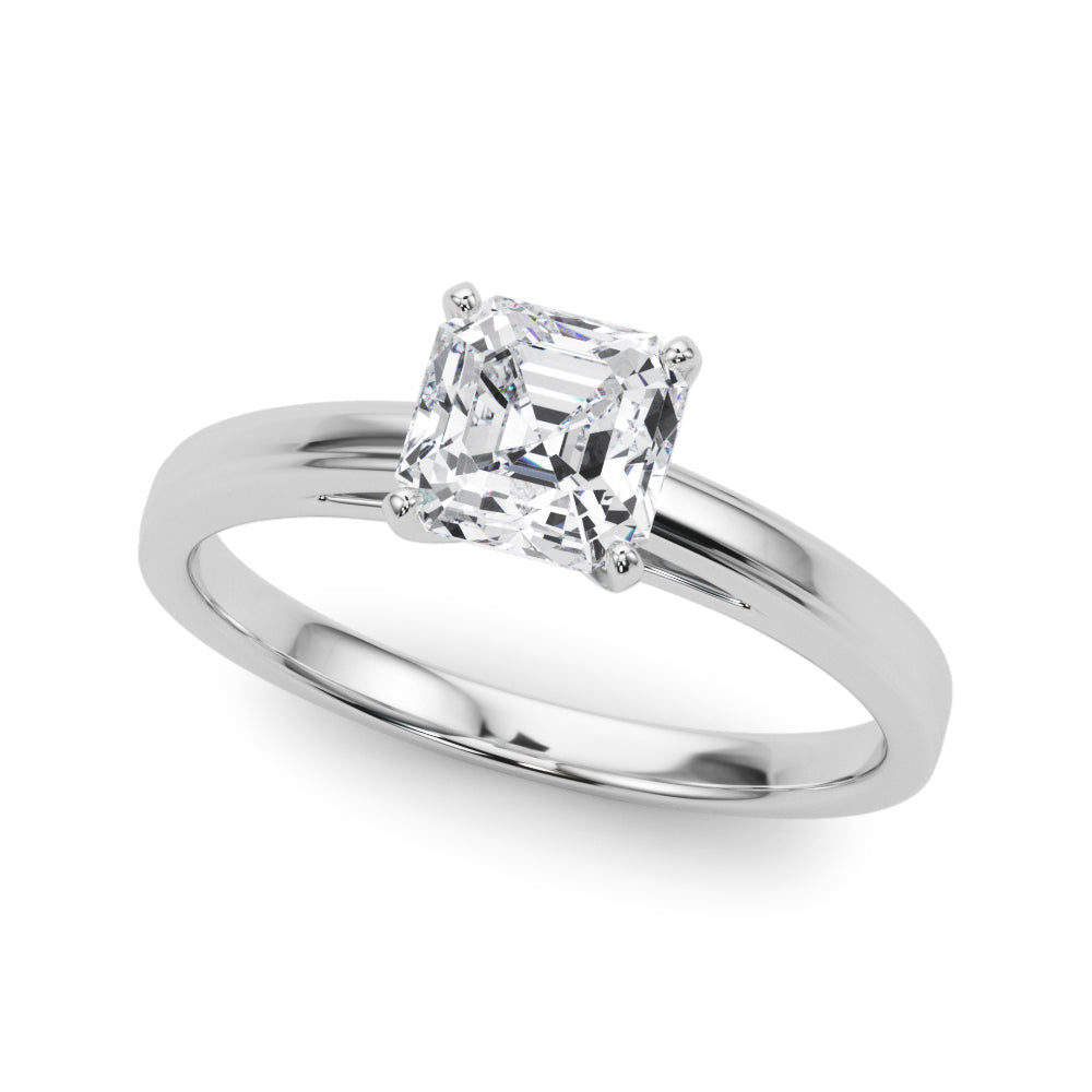 LUMEO Asscher Solitaire Diamond Engagement Ring Front View in Platinum #platinum