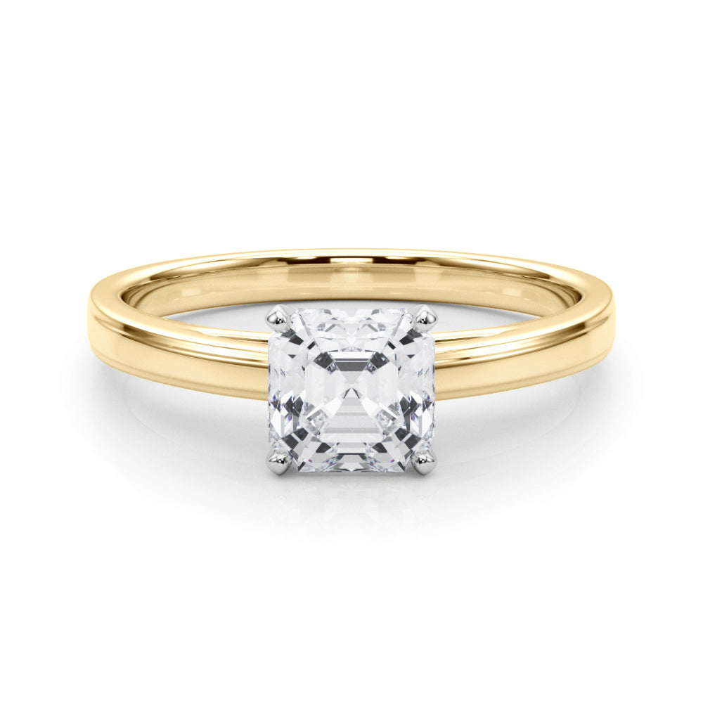 LUMEO Asscher Solitaire Diamond Engagement Ring Set in 18k Solid Yellow Gold 