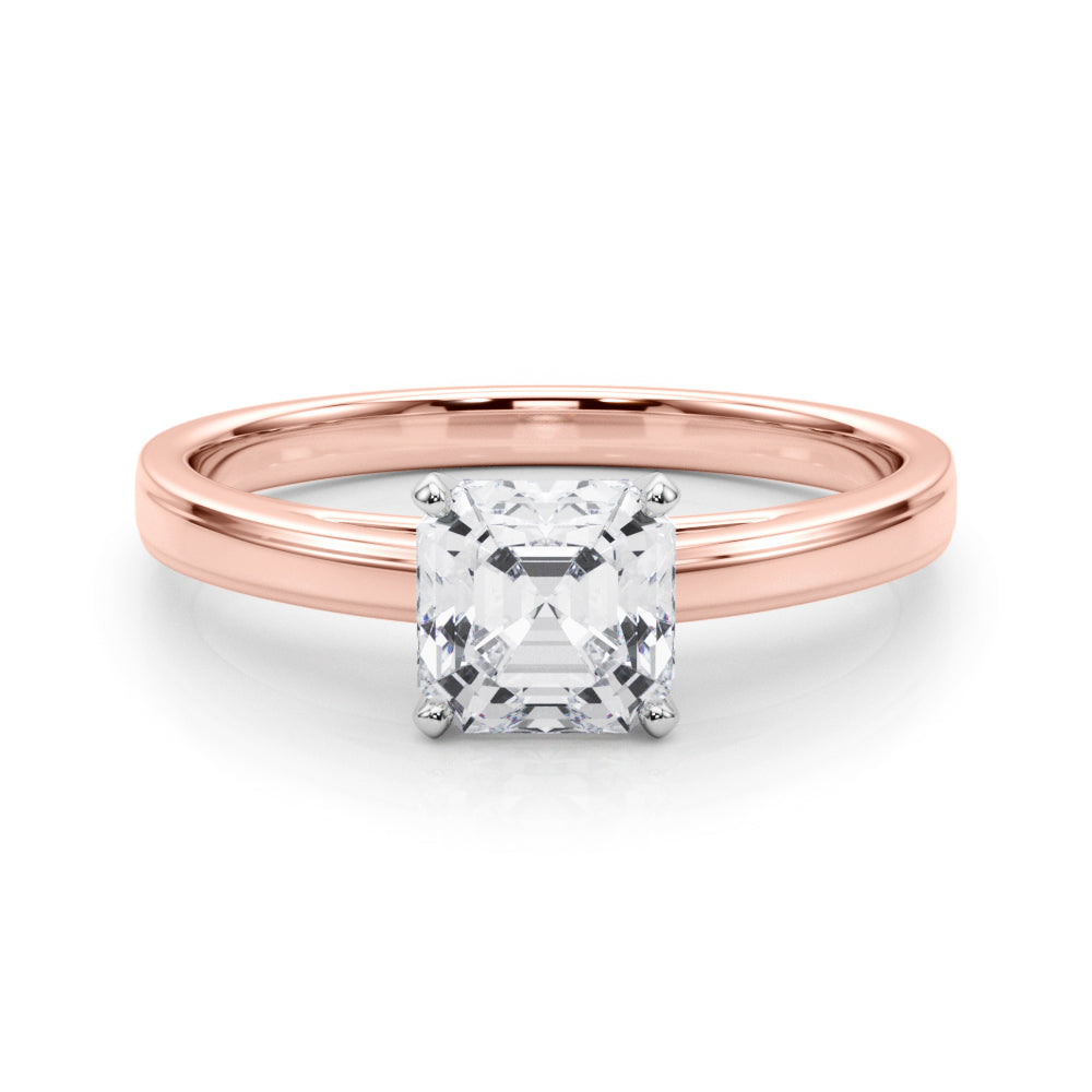LUMEO Asscher Solitaire Diamond Engagement Ring Set in 18k Solid Rose Gold 