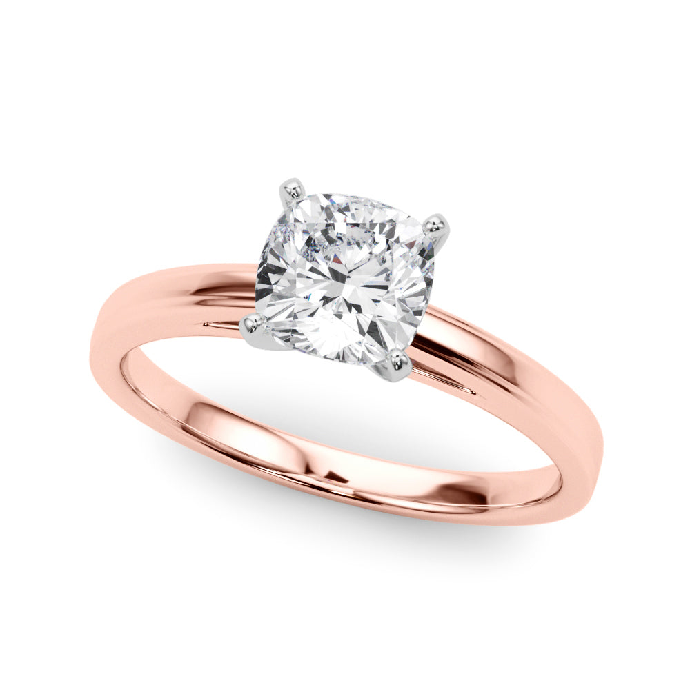LUMEO Cushion Solitaire Diamond Engagement Ring Front View in 18k Solid Rose Gold 