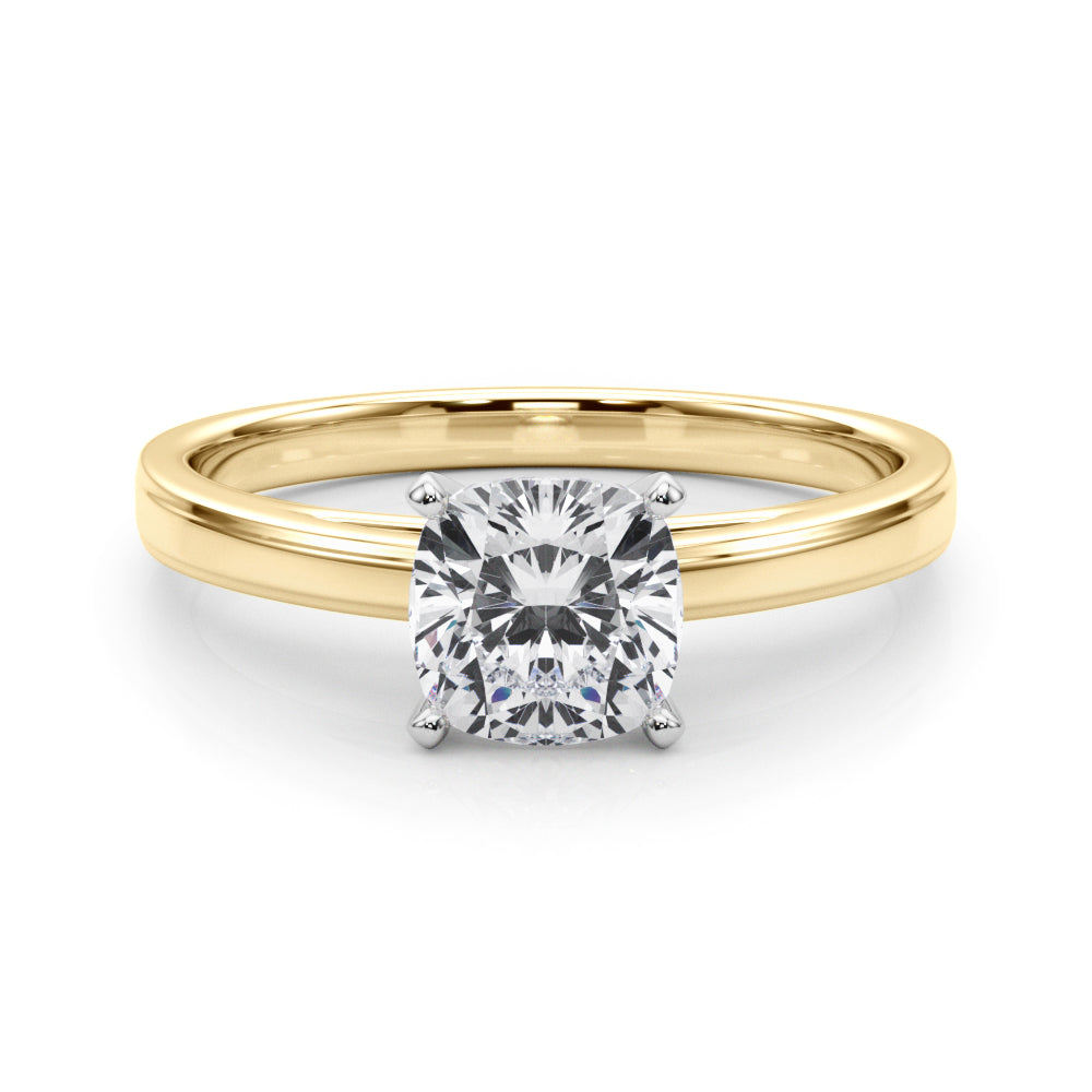 LUMEO Cushion Solitaire Diamond Engagement Ring Set in 18k Solid Yellow Gold 