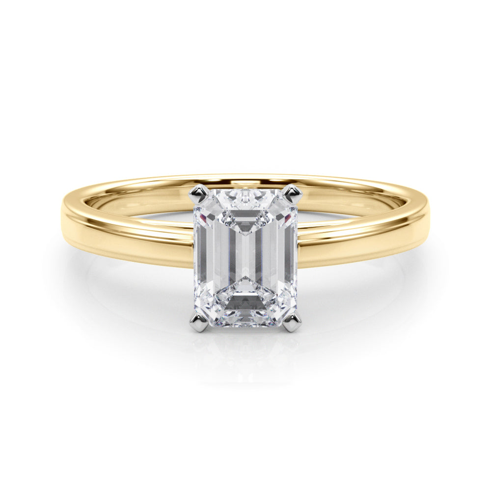 LUMEO Emerald Solitaire Diamond Engagement Ring Set in 18k Solid Yellow Gold 