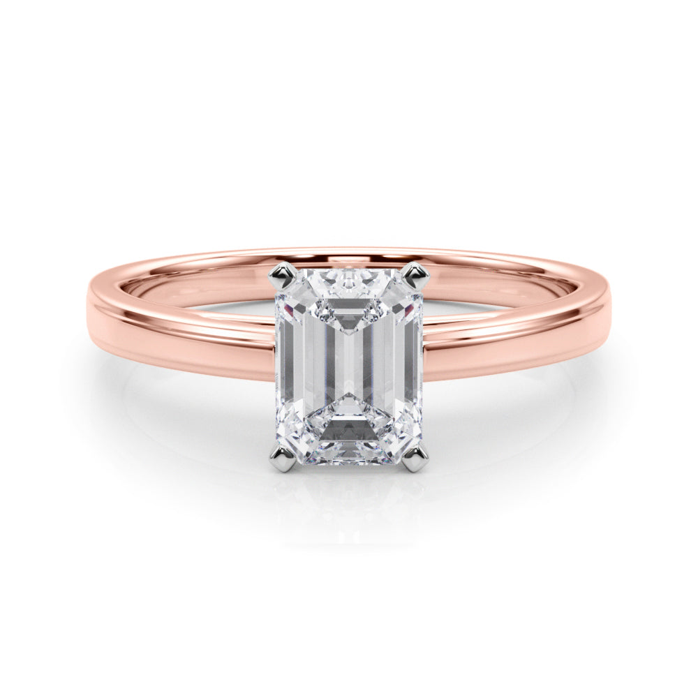 LUMEO Emerald Solitaire Diamond Engagement Ring Set in 18k Solid Rose Gold 