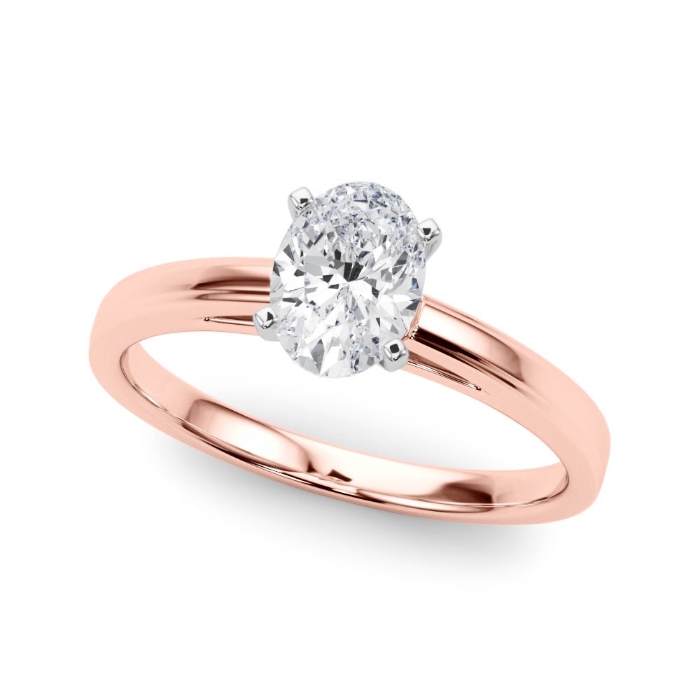 LUMEO Oval Solitaire Diamond Engagement Ring Front View in 18k Solid Rose Gold 