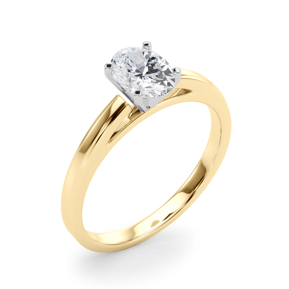 LUMEO Oval Solitaire Diamond Engagement Ring Angle View in 18k Solid Yellow Gold 