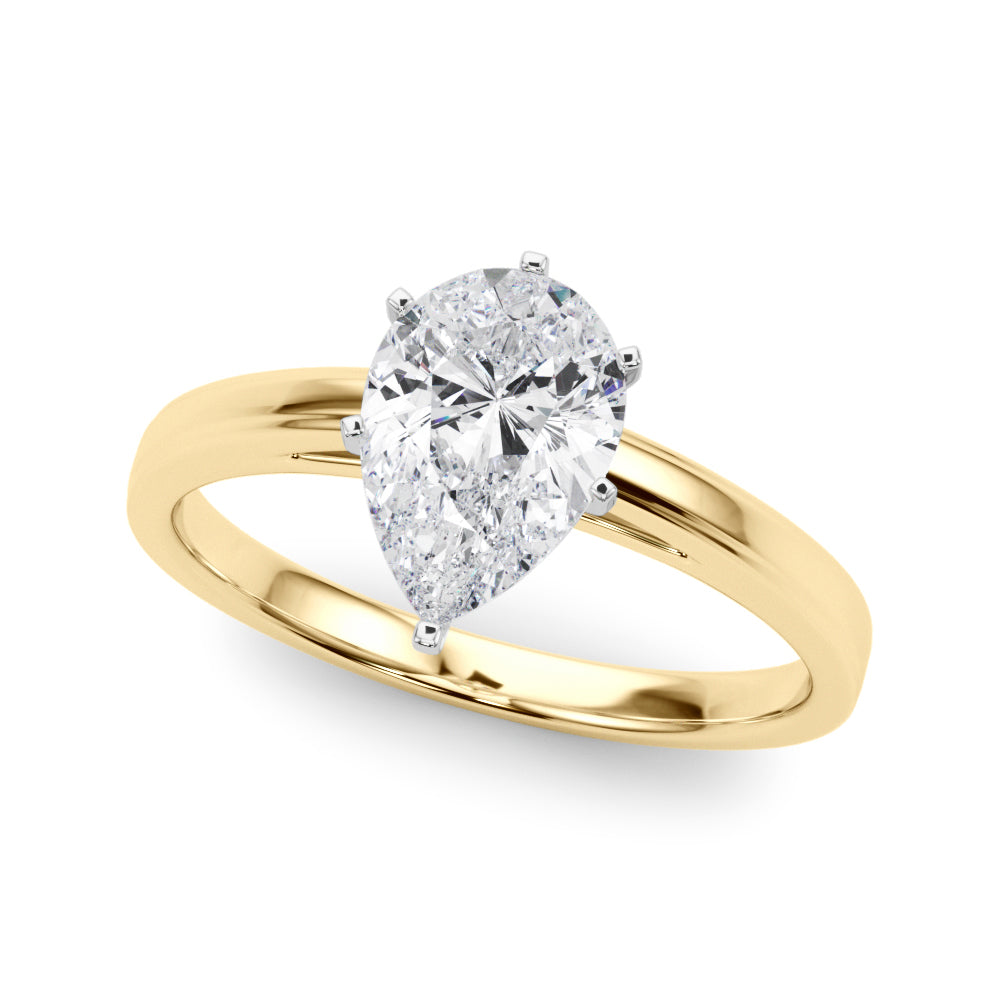 LUMEO Pear Solitaire Diamond Engagement Ring Front View in 18k Solid Yellow Gold 