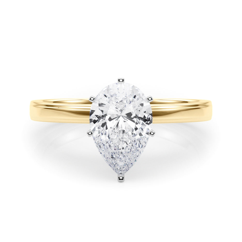 LUMEO Pear Solitaire Diamond Engagement Ring Set in 18k Solid Yellow Gold 