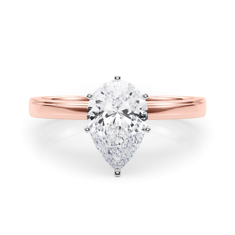 LUMEO Pear Solitaire Diamond Engagement Ring Set in 18k Solid Rose Gold 