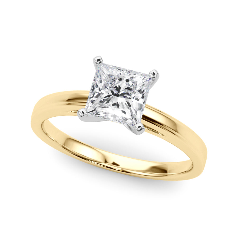 LUMEO Princess Solitaire Diamond Engagement Ring Front View in 18k Solid Yellow Gold 