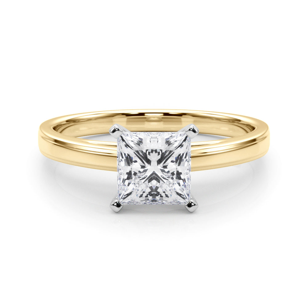 LUMEO Princess Solitaire Diamond Engagement Ring Set in 18k Solid Yellow Gold 