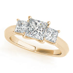 LUMEO Princess Three Stone Diamond Engagement Ring Front View in 18k Solid Yellow Gold 