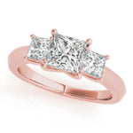 LUMEO Princess Three Stone Diamond Engagement Ring Front View in 18k Solid Rose Gold 