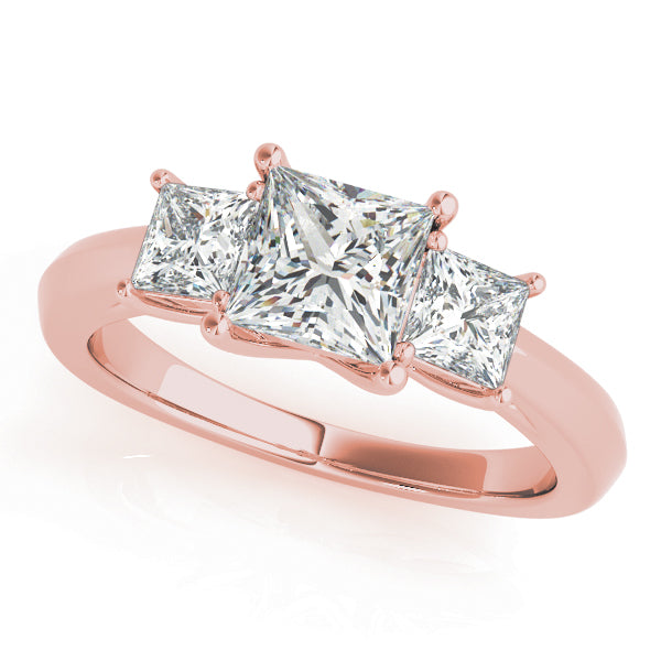 LUMEO Princess Three Stone Diamond Engagement Ring Front View in 18k Solid Rose Gold 