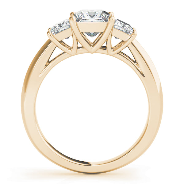 LUMEO Princess Three Stone Diamond Engagement Ring Side View in 18k Solid Yellow Gold 