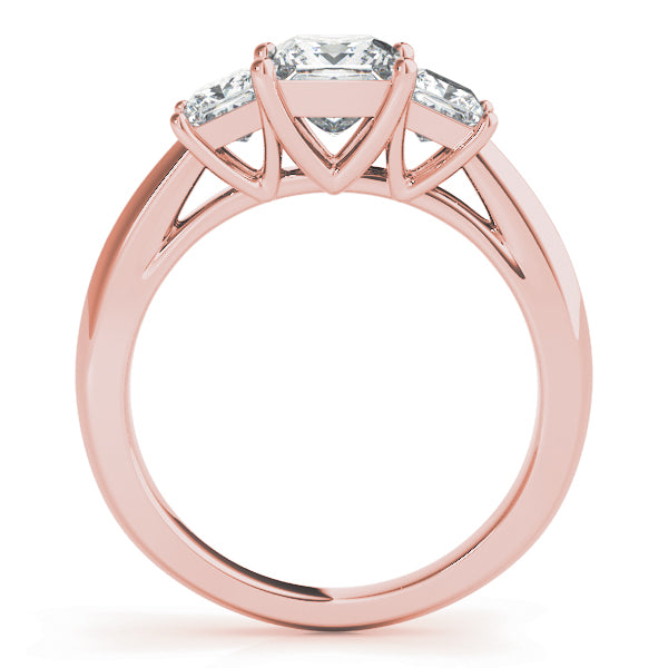 LUMEO Princess Three Stone Diamond Engagement Ring Side View in 18k Solid Rose Gold 