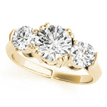 LUMEO Round Three Stone Diamond Engagement Ring Front View in 18k Solid Yellow Gold 