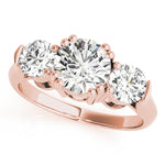 LUMEO Round Three Stone Diamond Engagement Ring Front View in 18k Solid Rose Gold 