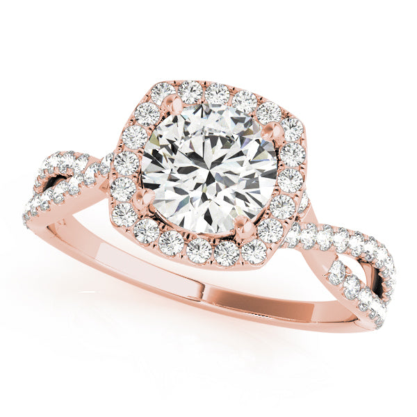 LUMEO Round Halo Diamond Engagement Ring Front View in 18k Solid Rose Gold 