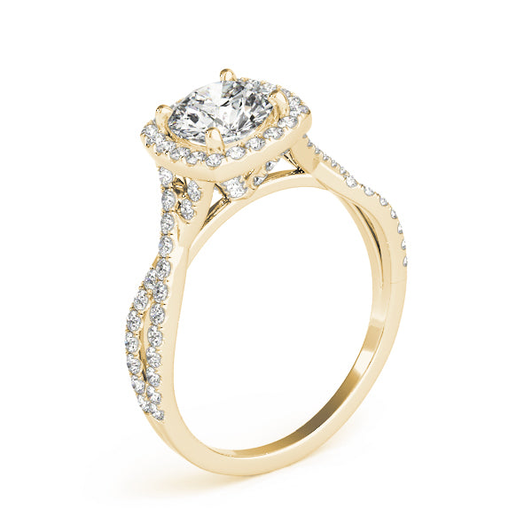 LUMEO Round Halo Diamond Engagement Ring Angle View in 18k Solid Yellow Gold 