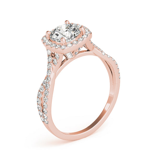 LUMEO Round Halo Diamond Engagement Ring Angle View in 18k Solid Rose Gold 