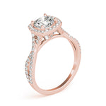 LUMEO Round Halo Diamond Engagement Ring Angle View in 18k Solid Rose Gold 
