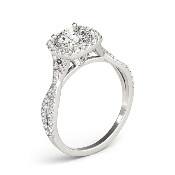 LUMEO Round Halo Diamond Engagement Ring Angle View in Platinum 