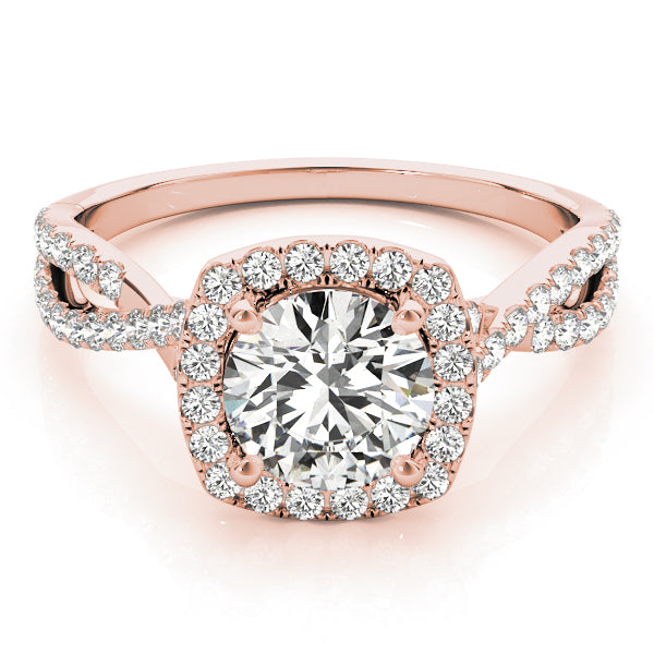 LUMEO Round Halo Diamond Engagement Ring Set in 18k Solid Rose Gold 