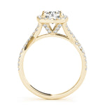 LUMEO Round Halo Diamond Engagement Ring Side View in 18k Solid Yellow Gold 