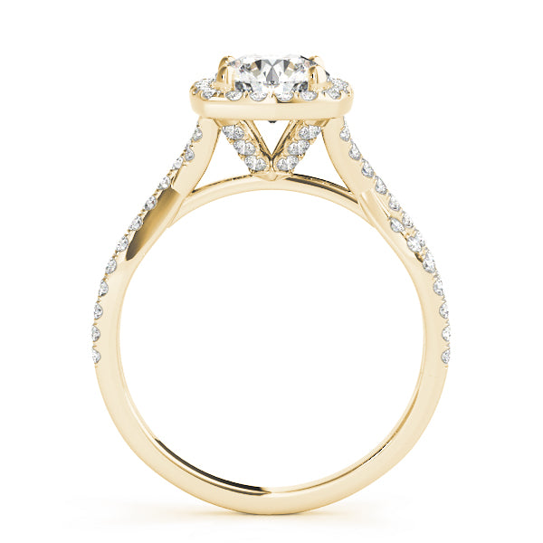 LUMEO Round Halo Diamond Engagement Ring Side View in 18k Solid Yellow Gold 