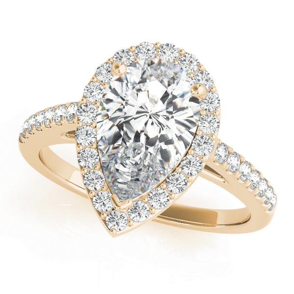 LUMEO Pear Halo Diamond Engagement Ring Front View in 18k Solid Yellow Gold 