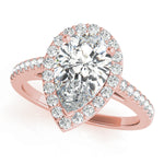 LUMEO Pear Halo Diamond Engagement Ring Front View in 18k Solid Rose Gold 
