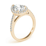 LUMEO Pear Halo Diamond Engagement Ring Angle View in 18k Solid Yellow Gold 