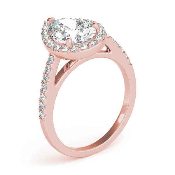 LUMEO Pear Halo Diamond Engagement Ring Angle View in 18k Solid Rose Gold 