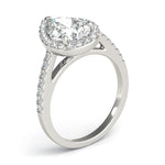 LUMEO Pear Halo Diamond Engagement Ring Angle View in Platinum 
