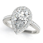 LUMEO Pear Halo Diamond Engagement Ring Front View in Platinum 
