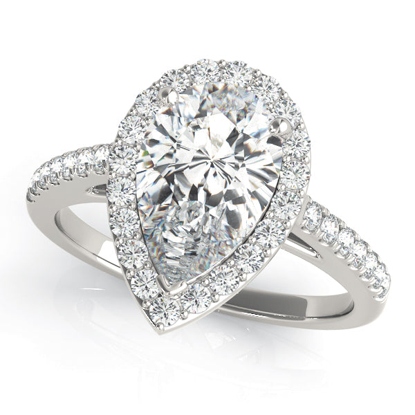 LUMEO Pear Halo Diamond Engagement Ring Front View in Platinum 