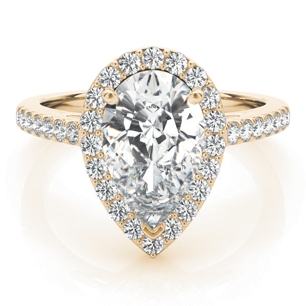 LUMEO Pear Halo Diamond Engagement Ring Set in 18k Solid Yellow Gold 